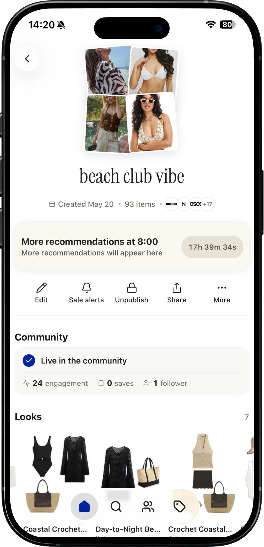 A published collection showing community engagement, saves, and follower activity