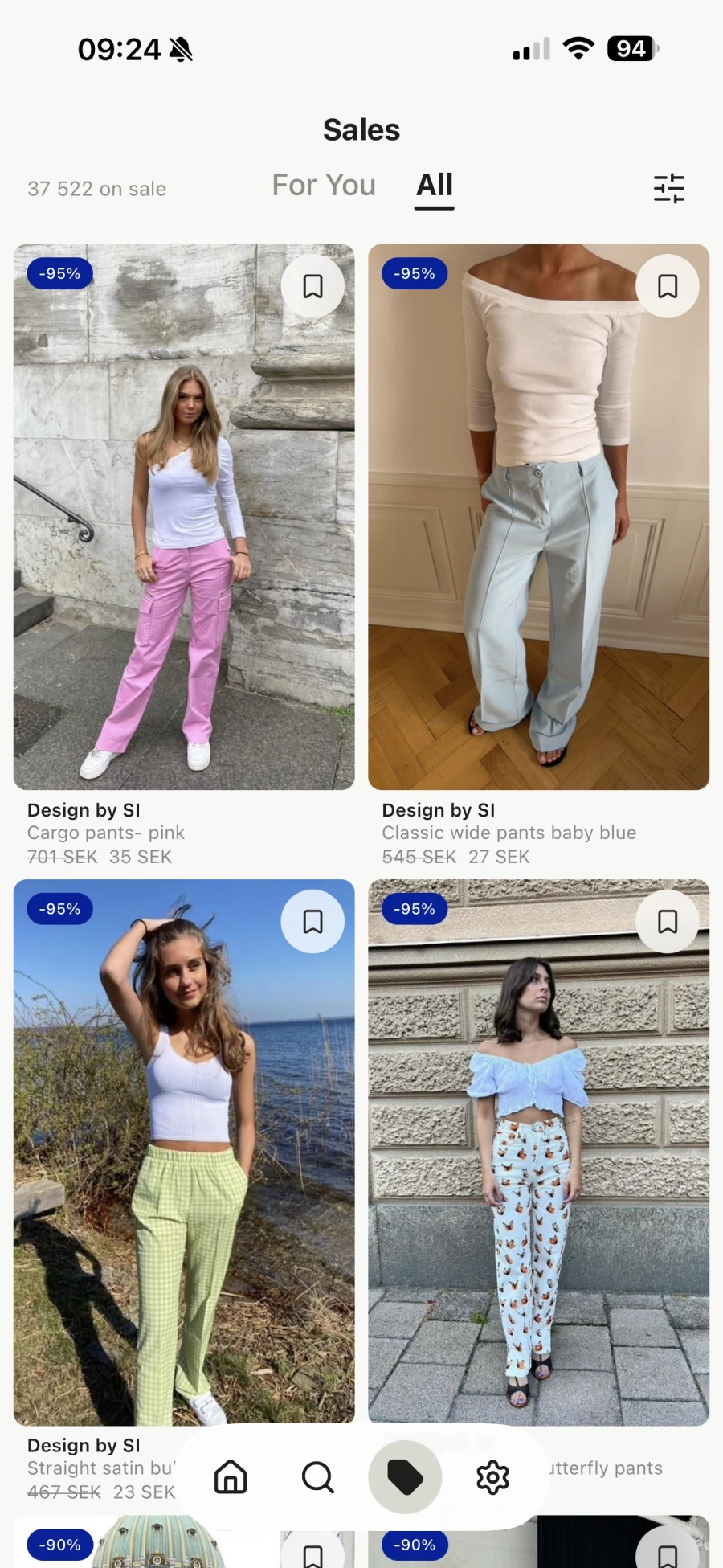 The All tab in Sales, showing sale items ordered by the biggest discount