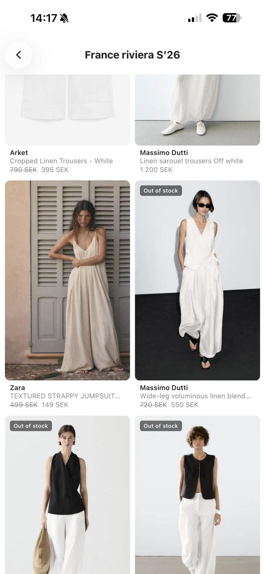 A collection with available pieces first and out-of-stock pieces moved lower down